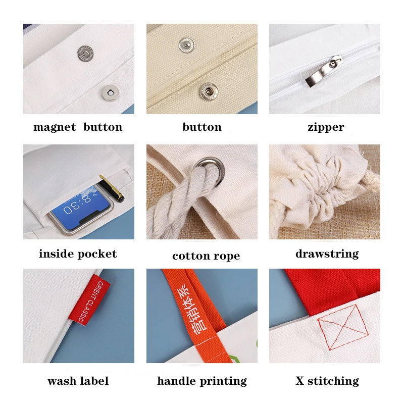 Custom Logo Blank Plain Cotton Canvas Tote Bags Eco Friendly