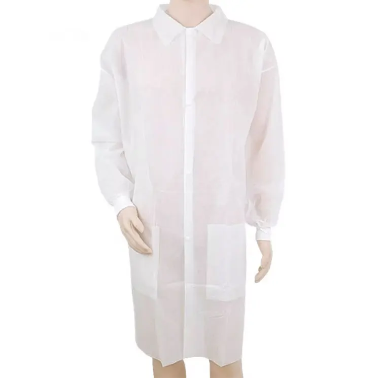 Disposable White Lab Jacket Coat Uniform Non-woven Polypropylene Jackets Medical Gown