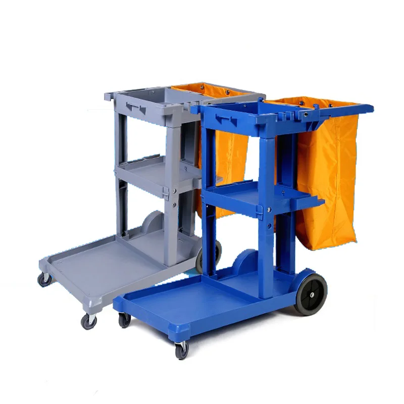 Multifunction Plastic Janitor Cart Hotel Hospital Cleaning Cart Housekeeping Cleaning Service Trolley Cart