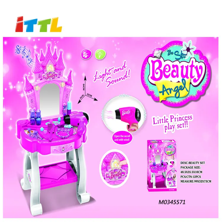 ITTL макияжный набор B/O туалетный столик зеркальная игрушка с выдвижным ящиком, светодиодной подсветкой и музыкой