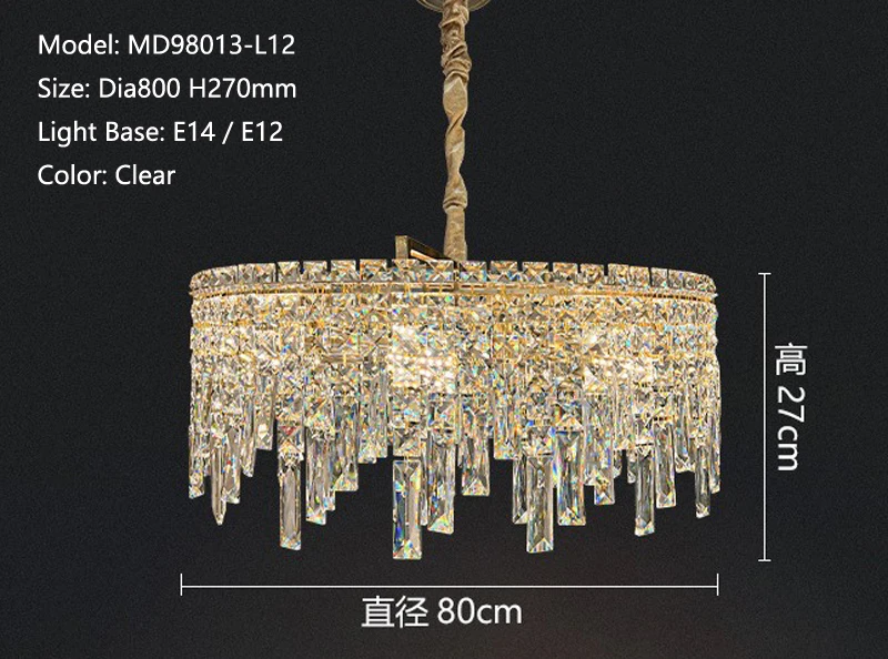 MEEROSEE Circular Pendant Light Bedroom Decorative Luxury K9 Crystal Hanging Lamp Home E14 Luxury Modern Chandelier MD98013