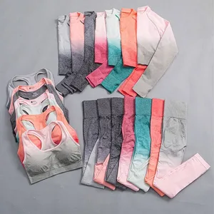Wholesale Gradient Sportswear Yoga Suit and Clothes 7-color Gradient Outdoor Running Breathable Sweat-absorbent Sports Yoga Set