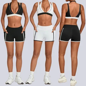 Women's 2-Piece Sports Set Notched Neck Sports Bra Shorts Spandex/Nylon Breathable High-Waisted Elastic Waist