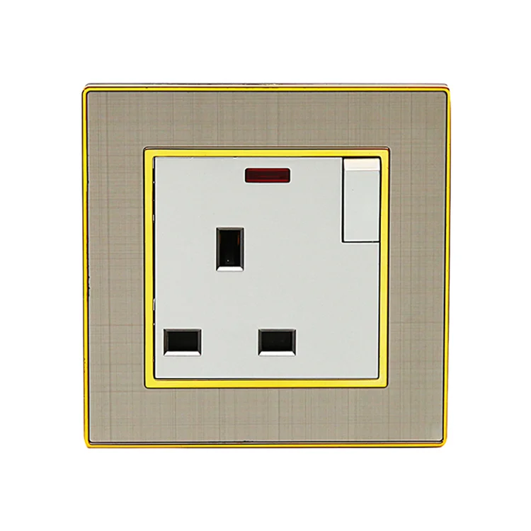 VNX Factory Hot Selling UK Standard 13A Stainless Steel Wire Drawing Wall Socket for Home