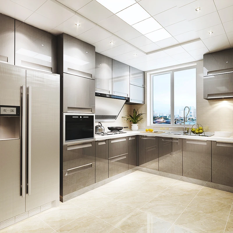 L-Shape Modern High Gloss Acrylic Kitchen Cabinets