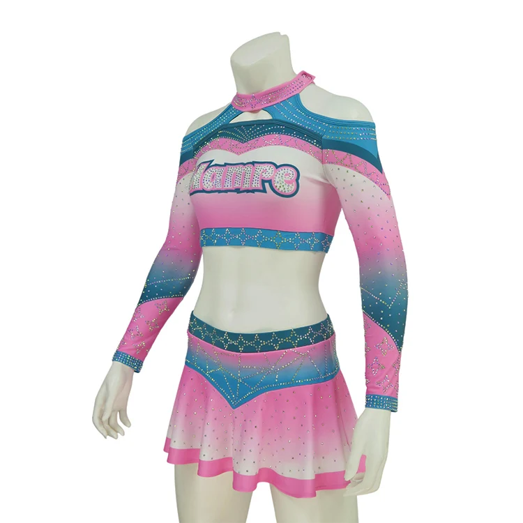High Quality Competition Flo Pink and Sky Blue Cheerleading Long
