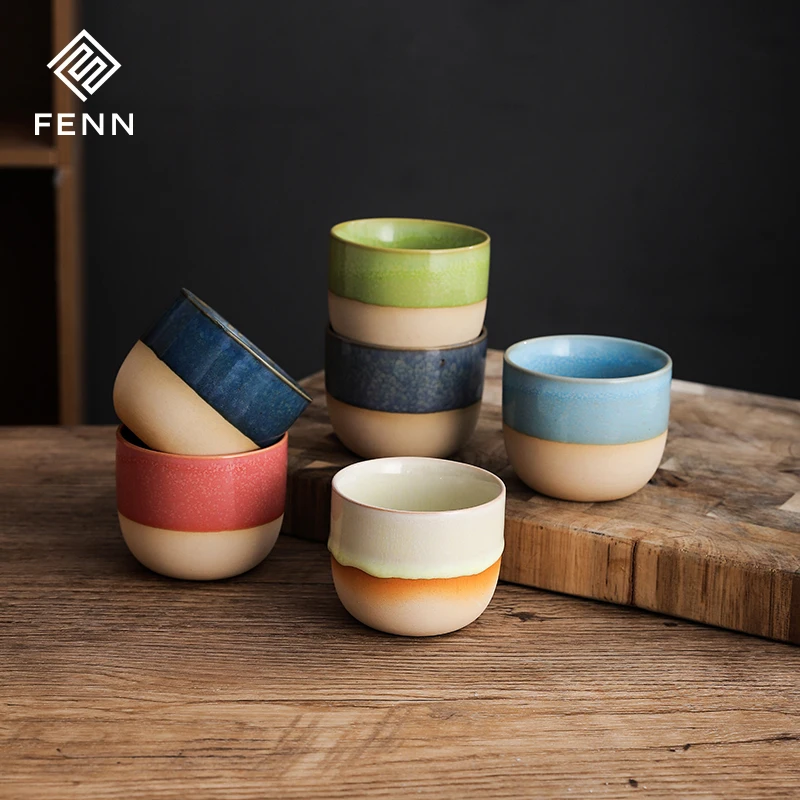 FENN Bulk Fine Porcelain Fancy Tea Cup / Wholesale Tea Cup Stoneware Coffee Mug Green Glazed Ceramic Cup Sublimation for Tea