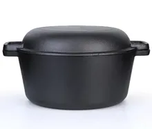 Hot Selling Pre-seasoned 2-in-1 Cast Iron Double Dutch Oven with Skillet Lid