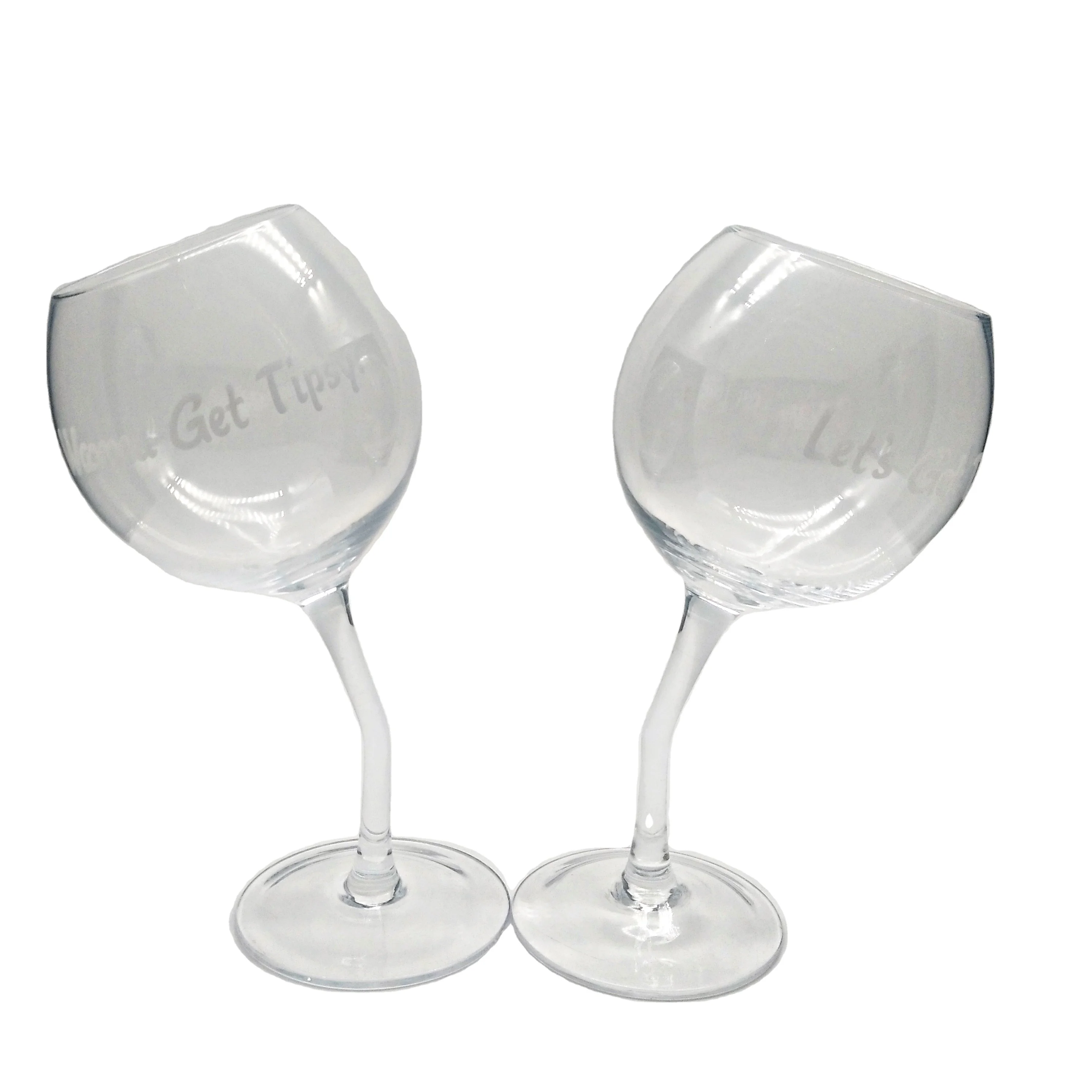 Tipsy Wine Glasses Set of 2 Glasses Unique Fun Gift Party 10 oz