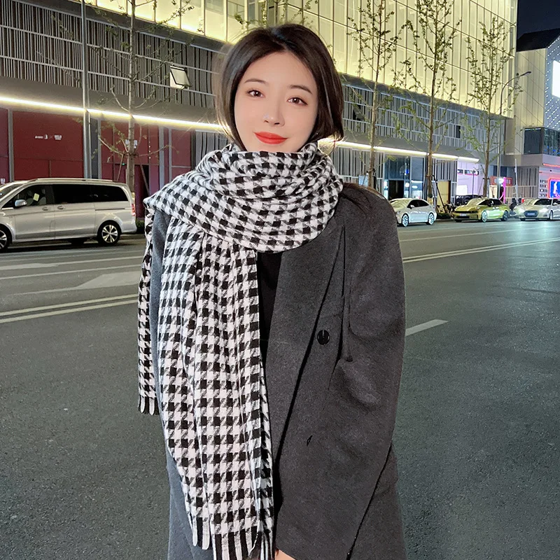 Fashion Thick Warm Winter Scarf Design Print Women Plaid Shawl Lady Wrap Tassel Scarves Knitted Men Blanket