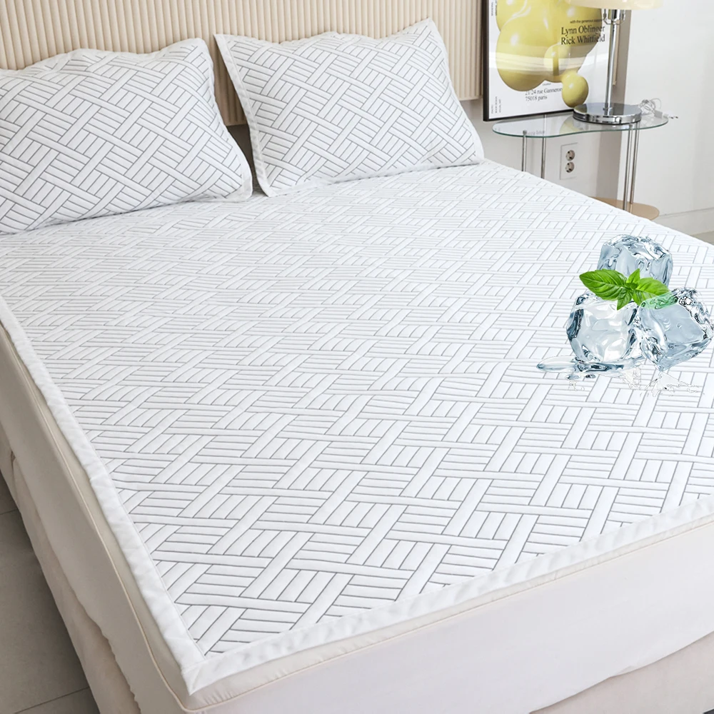 Produits populaires : Housse de matelas estivale à rayures rafraîchissantes en PE, avec 2 taies d'oreiller