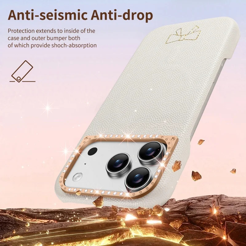 Fashion Magnetic PU Leather Girl Phone Cases for iPhone 17 15 16 Pro Max 17 Air With Metal Diamond Camera Frame Shockproof Cover