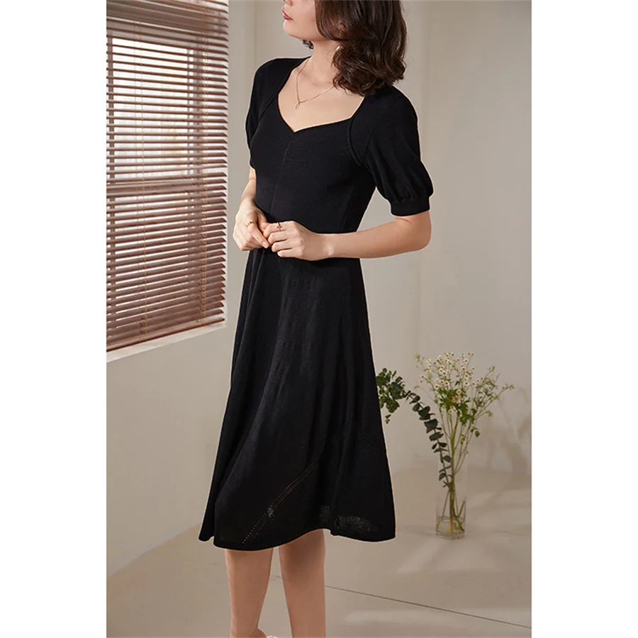 High Quality Anti-Wrinkle Sundress Knitted Midi Dress Short Sleeve Party  Dresses Women Summer Dresses Elegant