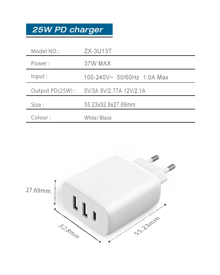 top selling products mobile phone fast charging adapters type c 25w pd pps+usb-a 12w total 37W