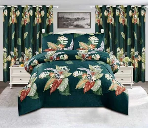 Warm Flannel Printed Patterns Blanket Set with Curtains Pillowcases Luxury king Size 7 Pieces Borrego Blanket Comforter Set