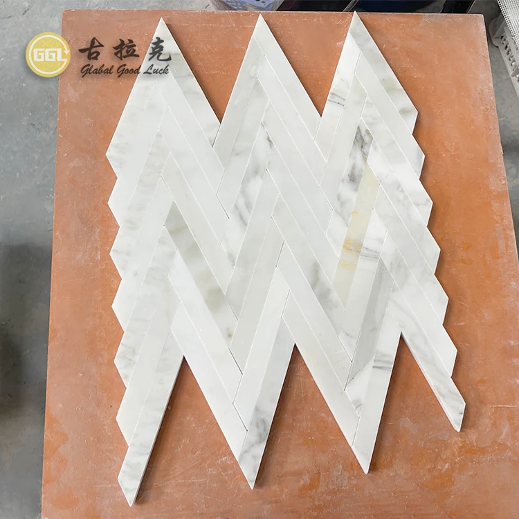 Modern Herringbone Design Mosaic Tile Calacatta Gold Marble Mosaic for Home Decor