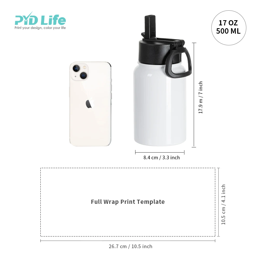 PYD Life 17 oz 25 oz 30 oz Custom Stainless Steel Blank Sublimation Sport Water Bottles Tumblers Wholesale Bulk with Straw Lid