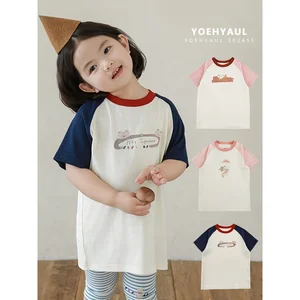 YOEHYAUL Fashion Custom Design Cartoon Print Kids Girls Long T Shirt Soft Child Girls Tshirts and Top Toddler Oversized T-shirts