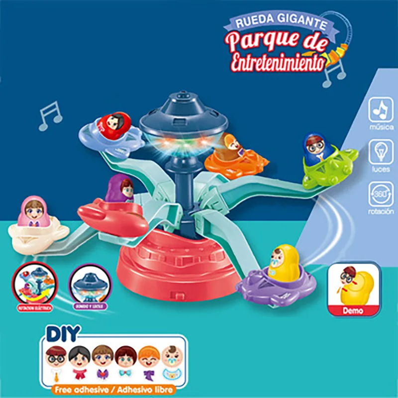 2022 Popular Kid Toys Factory Direct Wholesale Eco Friendly LED Light up Cartoon Rotating Amusement Park Toy for Babies
