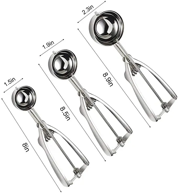 Stainless Steel Ice Cream Scoop Set, 3 PCS 18/8 Stainless Steel Ice Cream  Scoop Trigger Include Large-Medium-Small Size,Cookie Scoop, Melon Scoop 