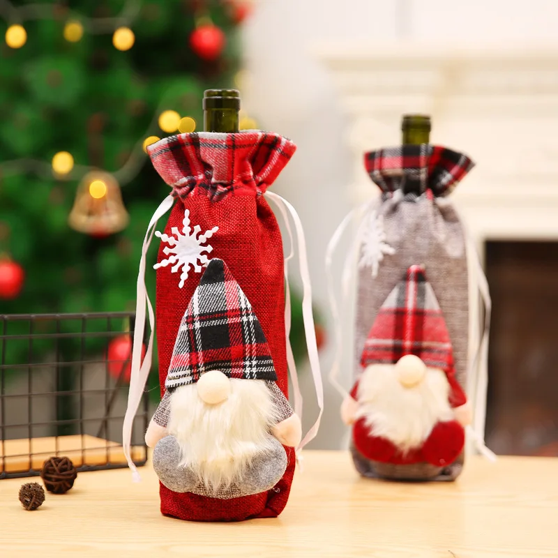 Gnome Faceless Christmas Wine Bottle Cover Bag Champagne Red Wine Bottle Set New Year 2023 Navidad Natale Decoration