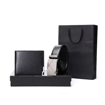 Customized Belt With Wallet Men's Metal Automatic buckle Black Belt and Wallet Leather Gift Set Genuine Leather Belt