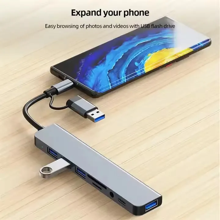 Dongle Docking Station USB 3.0/2.0 Ports Type-C Hub Adapter 3.5-mm Jack for USB C PC/Samsung S8-10/Huawei Mate10/P20/P30