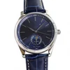 Cadran bleu, lunette argentée, bracelet en cuir bleu 6