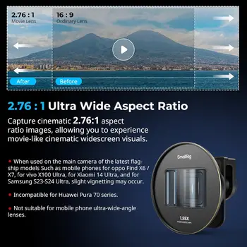 SmallRig 1.55XT Anamorphic Lens for Phone,Cinematic Blue Flare Lens for T-mount Phone Cage, Anamorphic Lens with Lens Clip-3578B detail image