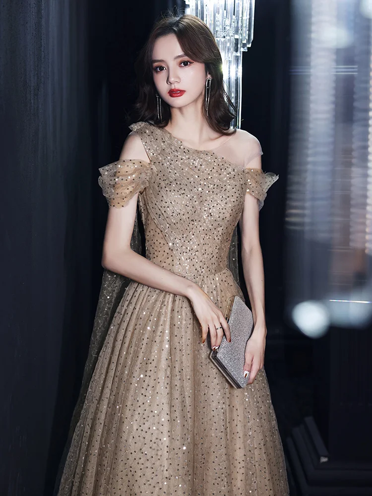 2021 Hot Selling Multi Color Optional Lace Pearl Sequin Evening Dress for Women