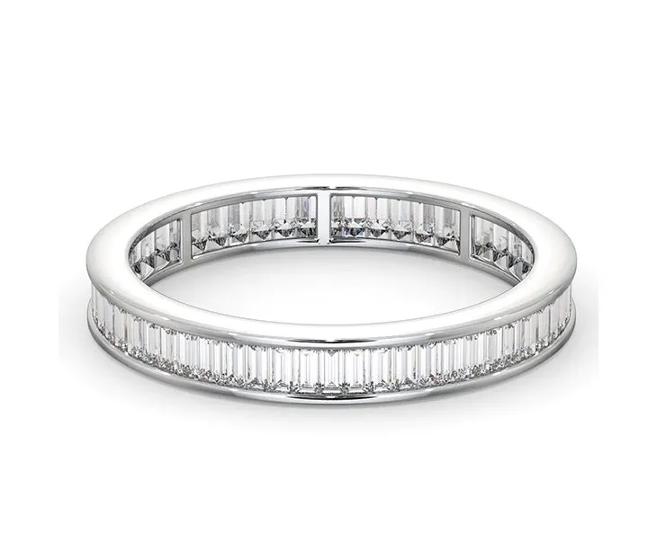 Bague De Mariage Homme Or Blanc 14 Carats Avec Diamant Baguette 0,90 Carats - Taille Personnalisable