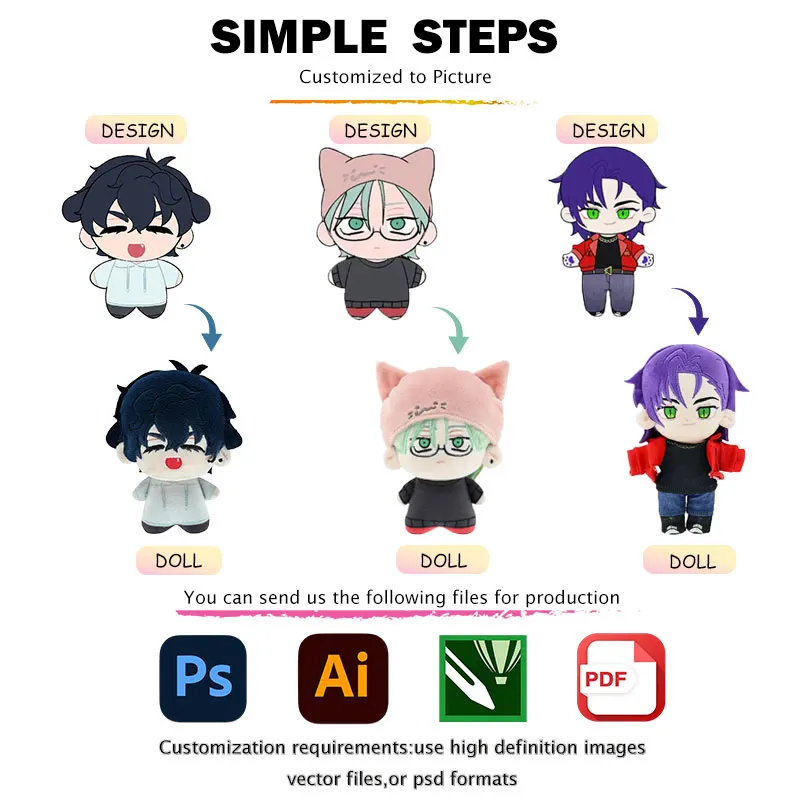 Custom Cartoon Cotton Doll 20cm Story Character Doll Kpop Idol Anime Plush Doll Figure Toys With Clothes