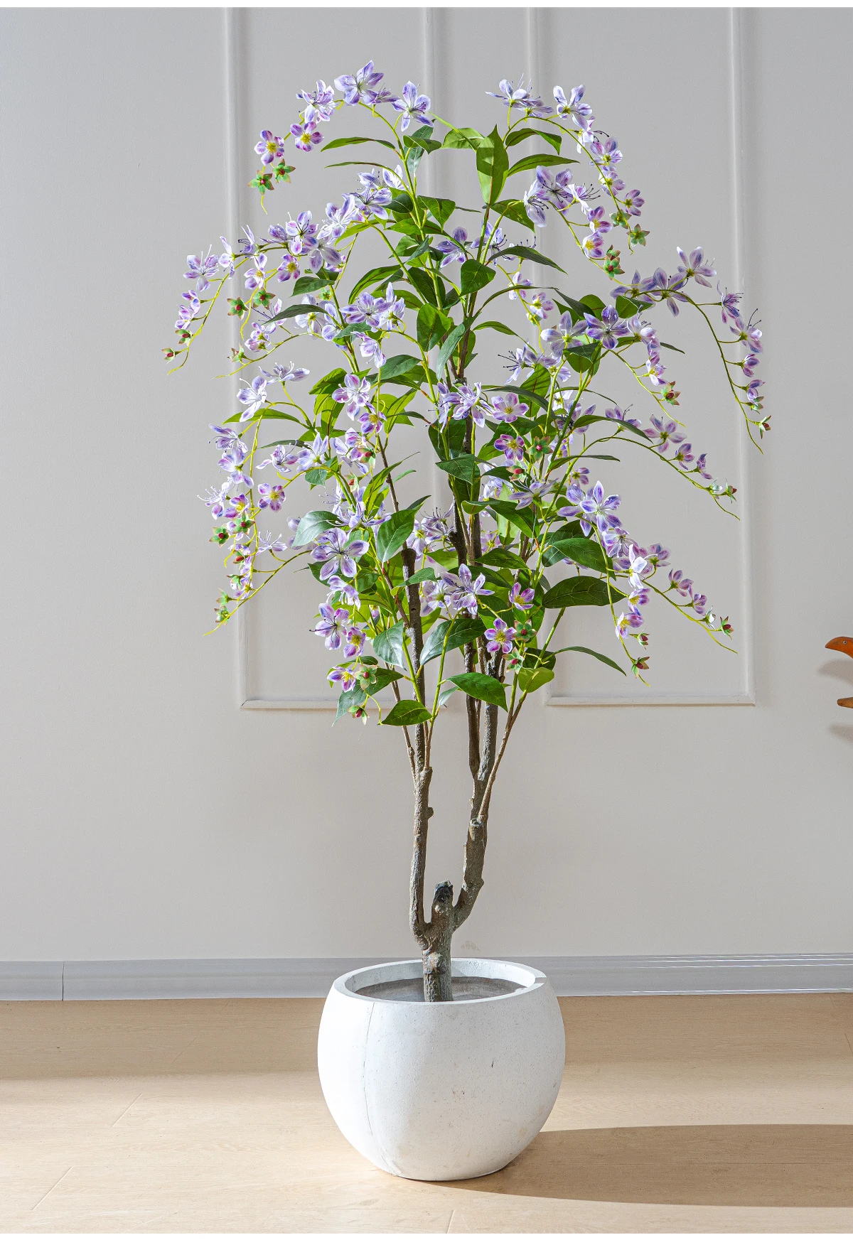 Plastic Green Tree with Real Touch White Pink Purple Artificial Flowers for Home or Office High Touch-Feel Decorative Pot details