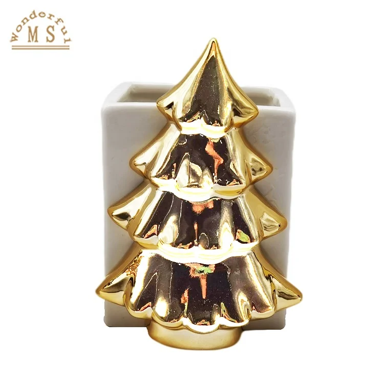 2022 new design ceramic gold color christmas decor theme utensil holder for home decoration and holiday gift