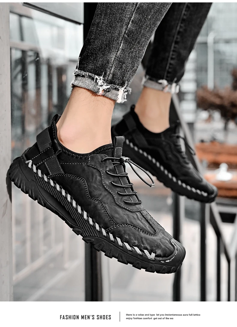 Casual Walking Shoes for Men Genuine Leather Handmade Sewing
