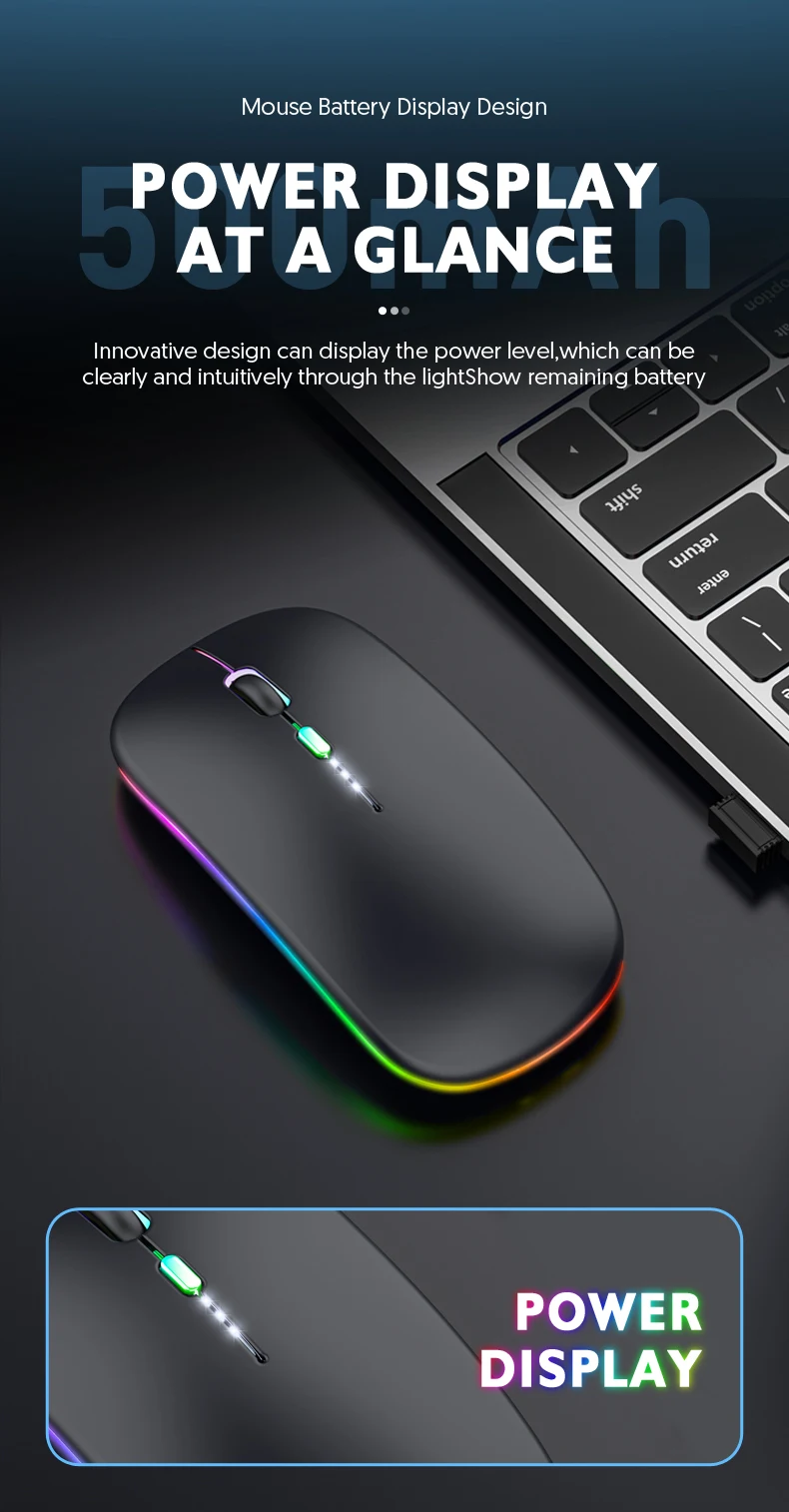 Best-selling Popular LED Rechargeable 2.4G+Blueteeth Dual Mode Wireless Mouse Glowing Custom LOGO Brand for Office