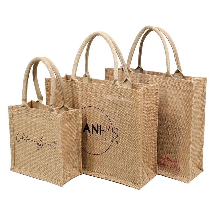 Personalized Private Label Pattern Printing Shopping Carry Natural Brown Jute Tote Bag for Gifts