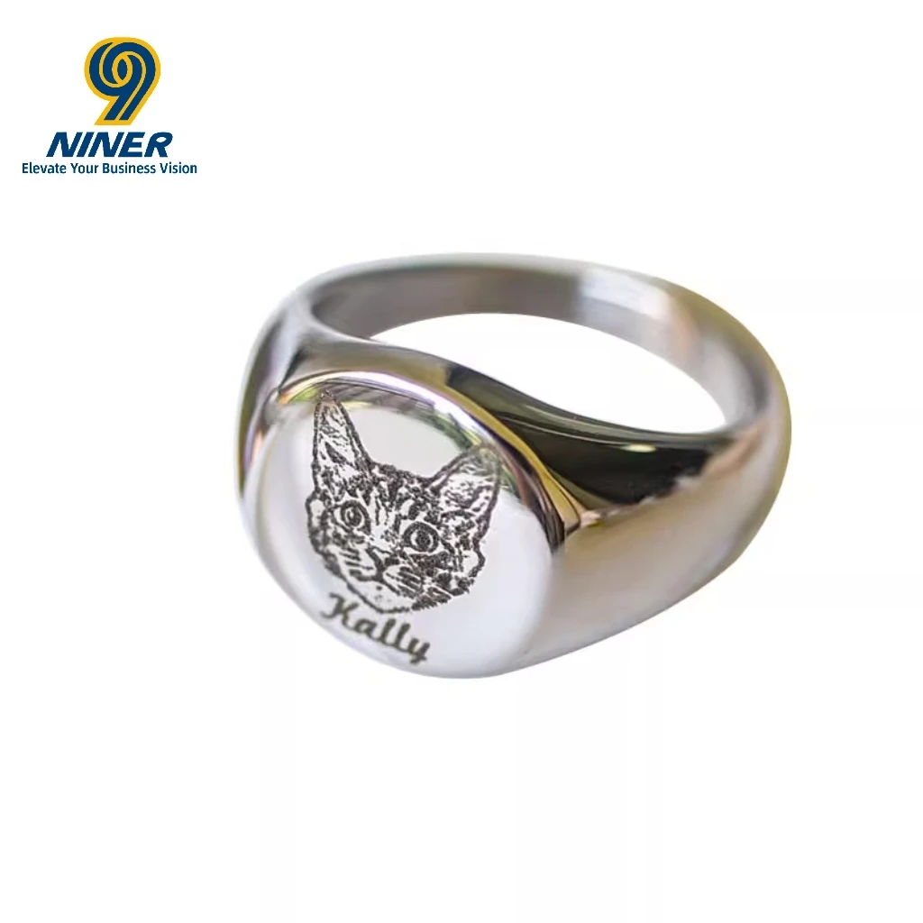 Waterproof Jewelry Simple 18K Gold-Plated Round Engraved Stainless Steel Ring with Pet Name