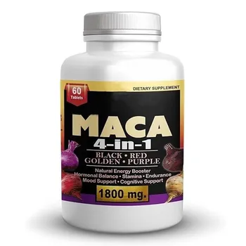 Potent 4-in-1 Blend of Black Maca, Red, Golden & Purple Natural Energy Supplement Maca Root Tablets for Men and Women