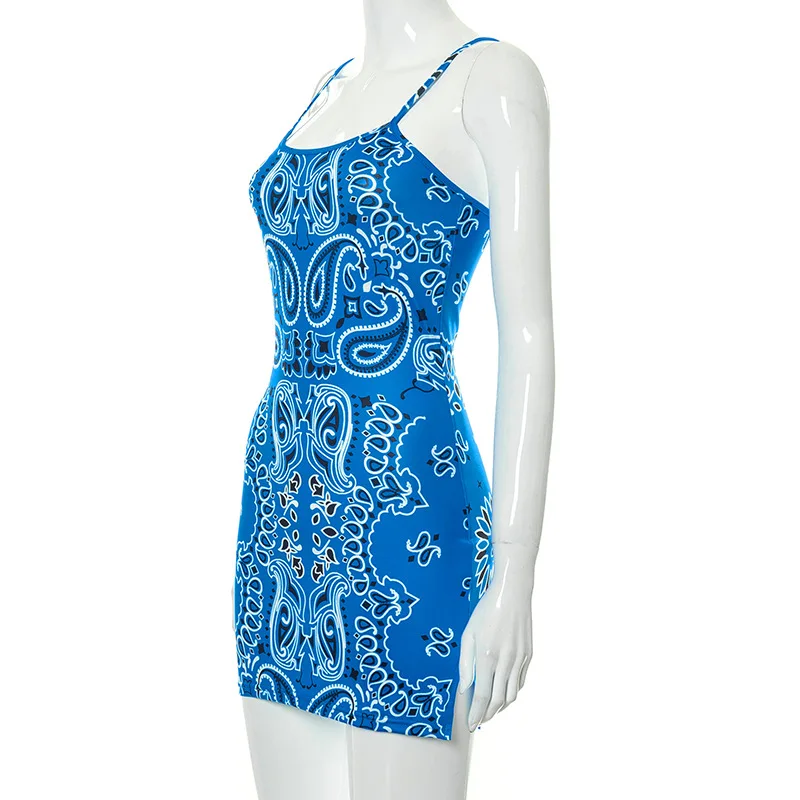 bandana print bodycon dress New Women's Printed stretch Strapless Mini while the handkerchief panel