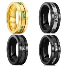 Factory Price Custom Tungsten Wedding Band with Cubic Zircon Inlay 7mm/8mm Flat Cut Comfort Fit Engagement Rings Fashion Jewelry
