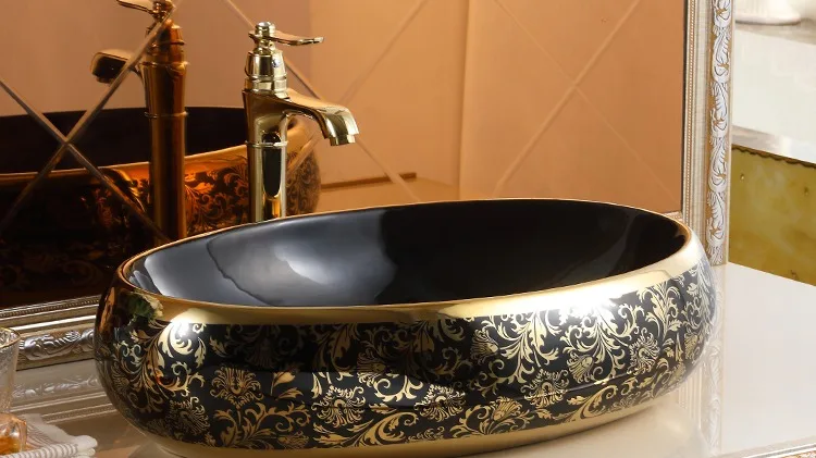 Luxury Bathroom Lavabo Golden Sink Ceramic Art Vanity Basin ...
