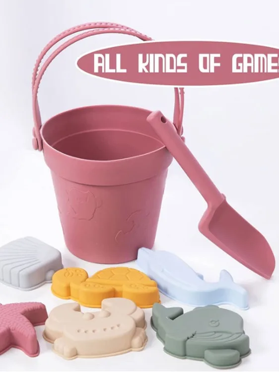Modern Baby Beach Toys Travel Friendly Beach Set Silicone Bucket Shovel