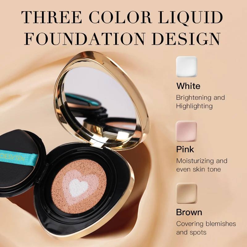 Private Label Green Diamond Shape Three Colors Brighten Concealing Correct Skin Tone 3 in 1 Foundation air Cushion with Gift Box