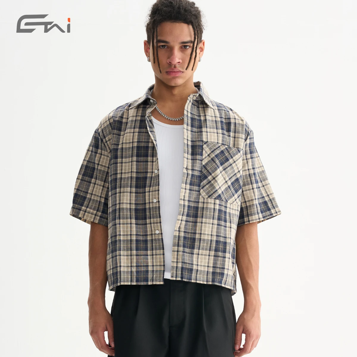 Shop High Quality Cotton Boxy Cropped Short Sleeve Plaid Shirt
