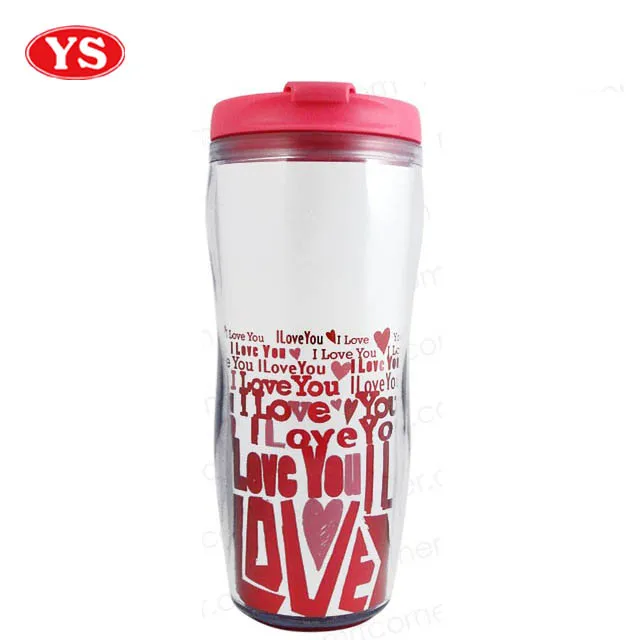 350ml Double Wall Custom Plastic Drinking Coffee Tumbler with Leak Proof Lid