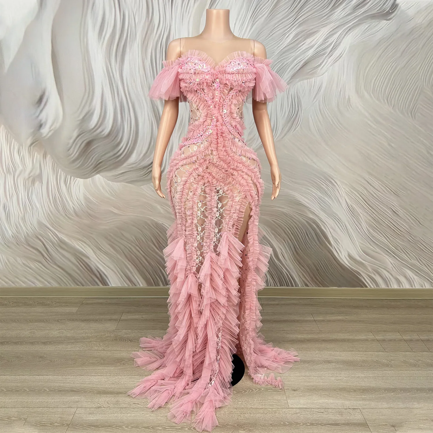 pink sheer dress Lace & Tulle Bustier Mini Dress HOT PINK / S