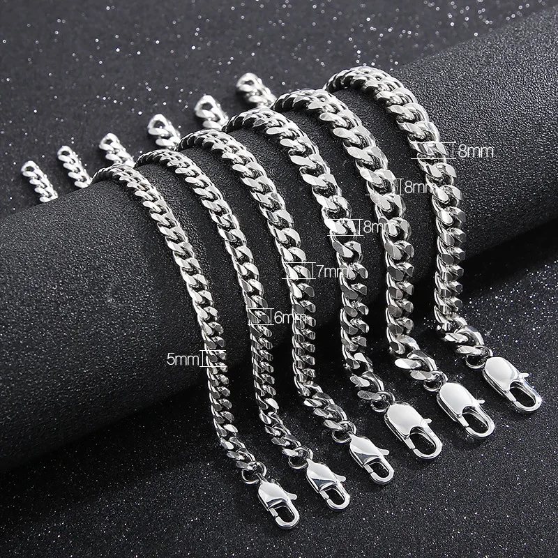 Custom WaterProof  Stainless Steel Cuban Link Mens Hand Chains Stainless Steel Jewelry Men Bracelets Chain Bracelet Wholesale