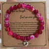 Rose red striped agate heart strap with card 01
