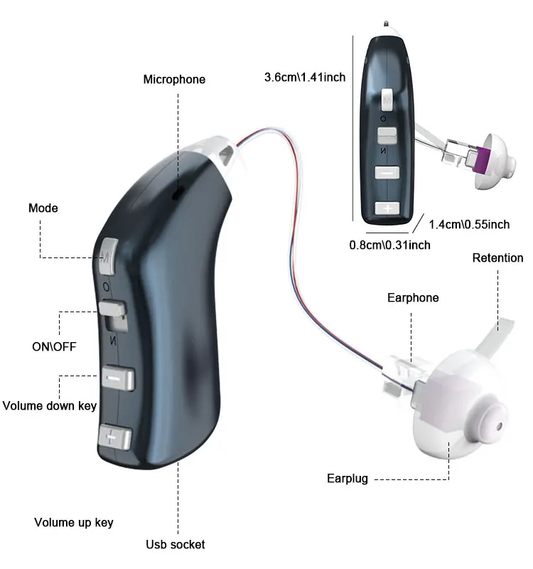 New Aid Hearing 16 Channel Rechargeable By Usb Bte Ric Hearing Aid